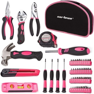 image:imageCARTMAN 52Piece Pink Hand Tool Set Home Repair Kit With Round Carry Pouch
